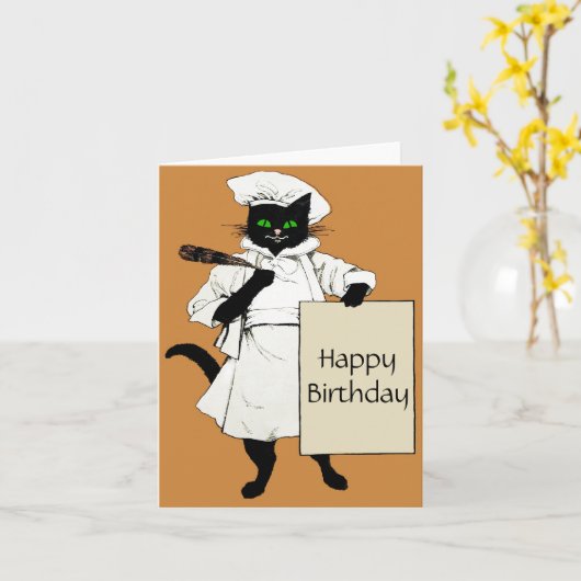 Het zwarte kat magazijn Chef personaliseert. Kaart (Gele Bloem)
