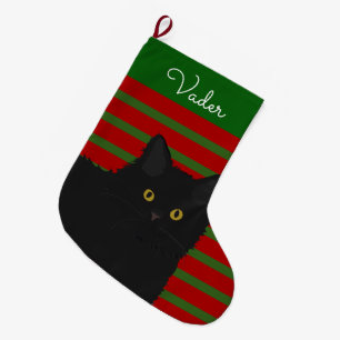 Het zwarte Lange Gepersonaliseerde Haar van de Kat Grote Kerstsok