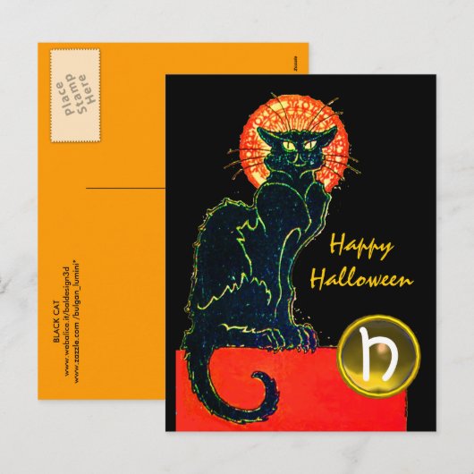 HET ZWARTE MONOGRAM VAN DE PARTIJ VAN HALLOWEEN FEESTDAGENKAART (Voorkant / Achterkant)