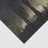 Het zwarte paard in het nevelige herfstbos tissuepapier (Detail)