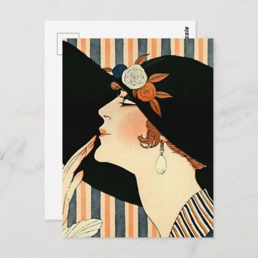 "Het zwarte Pet" Art Deco van George Barbier Briefkaart (Voorkant / Achterkant)