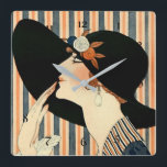 "Het zwarte Pet" Art Deco van George Barbier Vierkante Klok<br><div class="desc">George Barbier was een van de vooraanstaande illustratoren van de mode van het begin van de twintigste eeuw in de voorhoede van de alliantie tussen kunst en mode. Hij en zijn mede-illustratoren creëerden gedurfde, gestileerde afbeeldingen die stemming en atmosfeer overbrachten. Deze afbeelding is "Het zwarte Pet" voor het tijdschrift La...</div>
