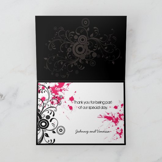 Het zwarte & Roze Grungy Huwelijk van Themed van Bedankkaart (Binnen)