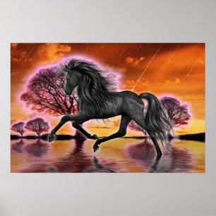 Het zwarte Stallion... fantasie afbeelding... Poster
