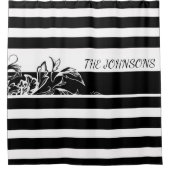 Het zwarte Stripe Monogram Shower Curtain personal Douchegordijn (Voorkant)