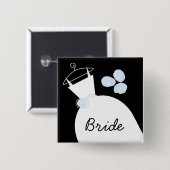 Het zwarte vierkant van de bruine bruid vierkante button 5,1 cm (Voorkant /achterkant)