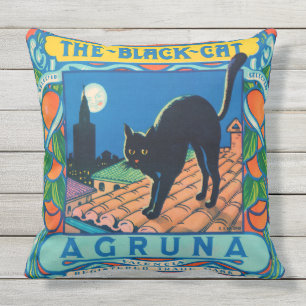Het ZWARTE vintage etiket van de KAT werpt Kussen