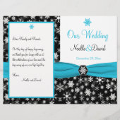 Het zwarte, Witte, Aqua Snowflakes Wedding Program (Voorkant)