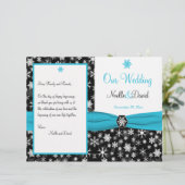 Het zwarte, Witte, Aqua Snowflakes Wedding Program (Staand voorkant)
