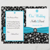 Het zwarte, Witte, Aqua Snowflakes Wedding Program (Voorkant / Achterkant)