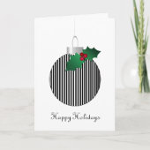 Het zwarte Witte Gestreepte Ornament van de Hulst Feestdagen Kaart (Voorkant)