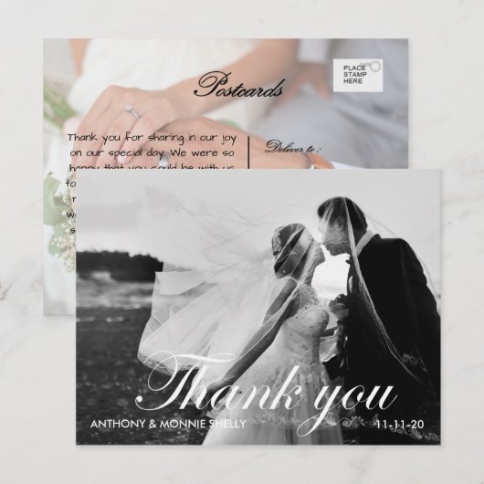 Het zwarte & Witte Huwelijk van 2 Foto dankt u Briefkaart (Voorkant / Achterkant)