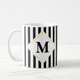 Het zwarte Witte Monogram van de Streep Koffiemok