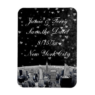Het zwarte Wt Heart NYC Skyline #2 van Etched NYC  Magneet
