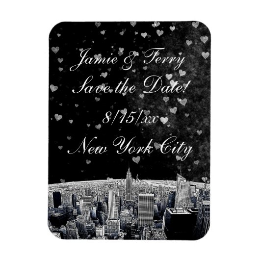 Het zwarte Wt Heart NYC Skyline #2 van Etched NYC  Magneet (Verticaal)