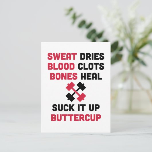 Het zweet droogt het Citaat van de Gymnastiek Briefkaart (Staand voorkant)