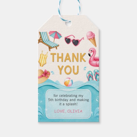 Het Zwembad Verjaardagsfeest Cadeaulabel (Voorkant)