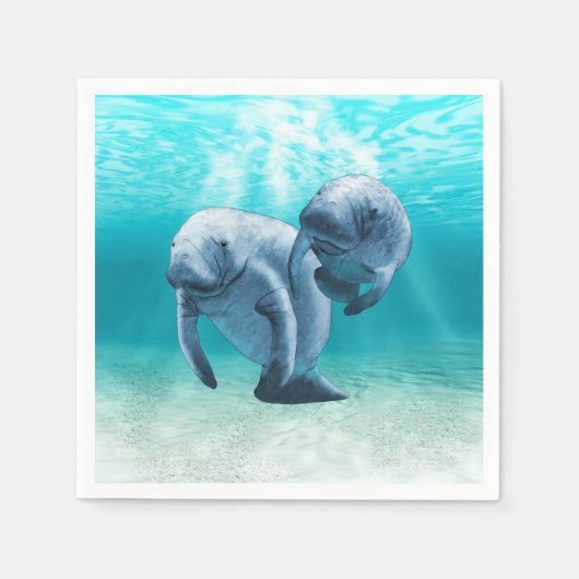 Het Zwemmen twee Manatees Servetten (Voorkant)