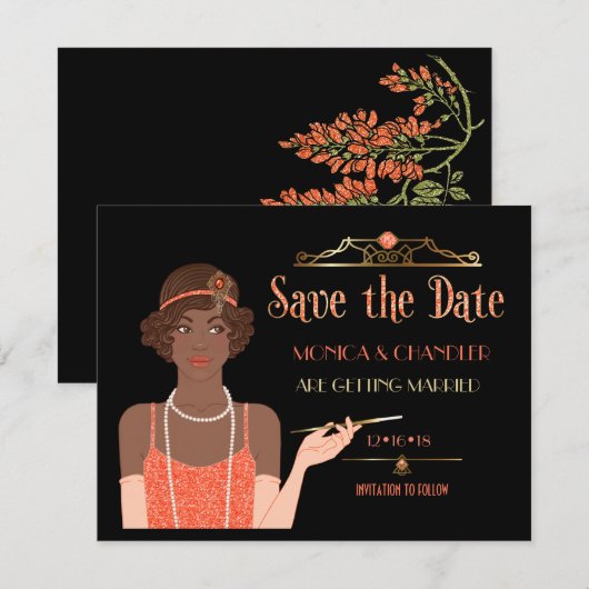 Het zwerven van 20s Afrikaanse Amerikaanse Flapper Kaart (Voorkant / Achterkant)