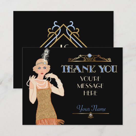 Het zwerven van 20s Fringe Dress Feather Flapper D Bedankkaart (Voorkant / Achterkant)