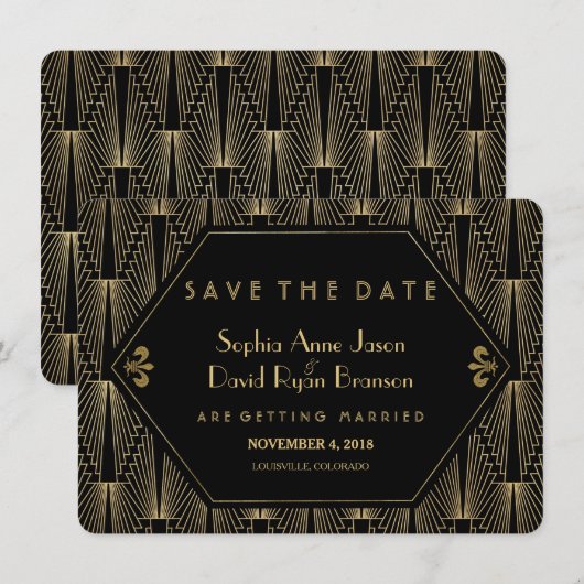 Het zwerven van 20s Grote Kunst van Gatsby bespaar Save The Date (Voorkant / Achterkant)