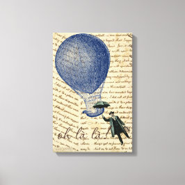 Het zweven van een man met een hete luchtballon bi canvas afdruk