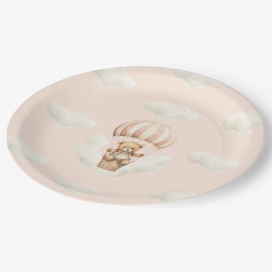 Hete ballon Teddy Bear Meisje Baby shower Borden Papieren Bordje (Gekanteld)