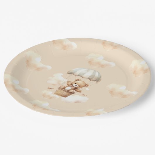 Hete ballon Teddy Bear Neutral Baby shower Borden Papieren Bordje (Gekanteld)