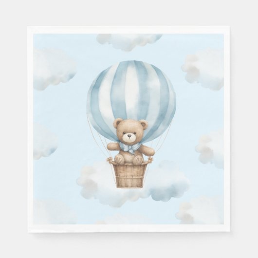 Hete ballon teddybeer neutraal Baby shower servet (Voorkant)