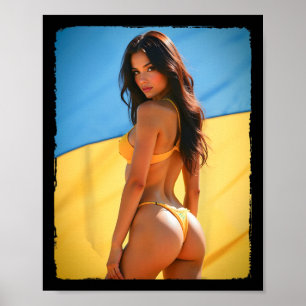 Hete Bybe - Bruinharig Bikini Meisje Met Oekraïens Poster
