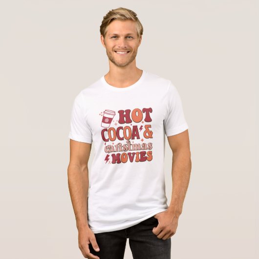 Hete Cacao en Kerst Films Retro Groovy Tri-Blend Shirt (Voorkant volledig)