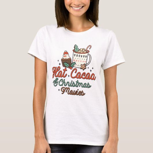 Hete Cacao en Kerstmisfilms Retro T-shirt (Voorkant)