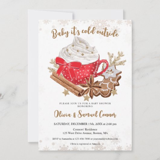 Hete Cacao en Koekjes Winter Baby shower Kaart (Voorkant)
