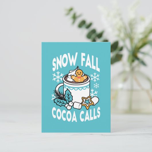 Hete cacao en wintercharme - Snow Herfst Cocoa Cal Briefkaart (Staand voorkant)
