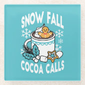 Hete cacao en wintercharme - Snow Herfst Cocoa Cal Glazen Onderzetter (Voorkant)