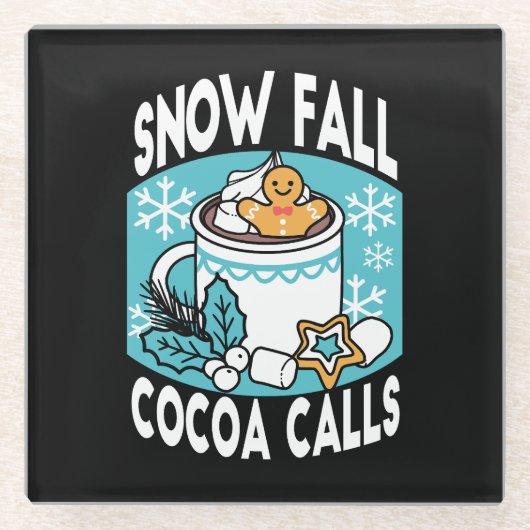 Hete cacao en wintercharme - Snow Herfst Cocoa Cal Glazen Onderzetter (Voorkant)