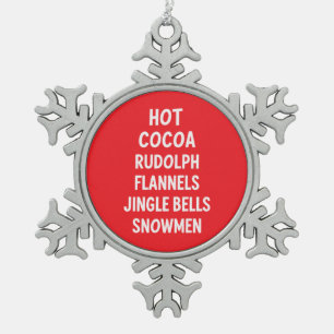 Hete Cacao Rendier Flanel Jingle Bells Kerstman Tin Sneeuwvlok Ornament