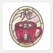 Hete cacao, warme chocolademelk glas in lood stijl vierkante sticker (Voorkant)