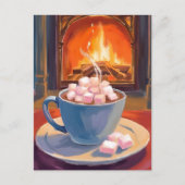 hete cacao winter open haard feestdagenkaart (Voorkant)
