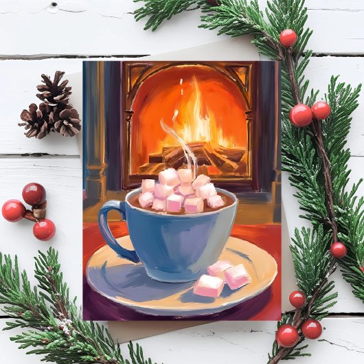 hete cacao winter open haard feestdagenkaart
