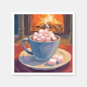 hete cacaowinter open haard aquarel servet