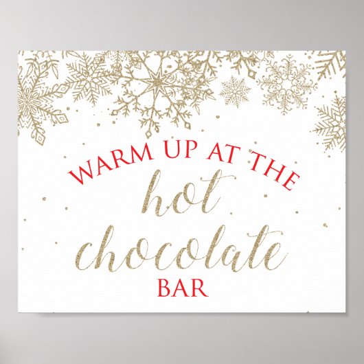 Hete Chocolade Bar Gouden Sneeuwvlok Rode Bord Poster (Voorkant)