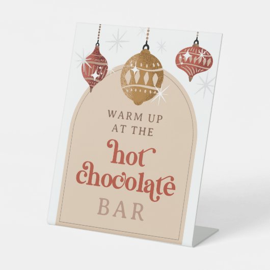 Hete Chocolade Bar Retro Bauble Kerstbruids Reclamebord Met Voetstuk (Voorkant)