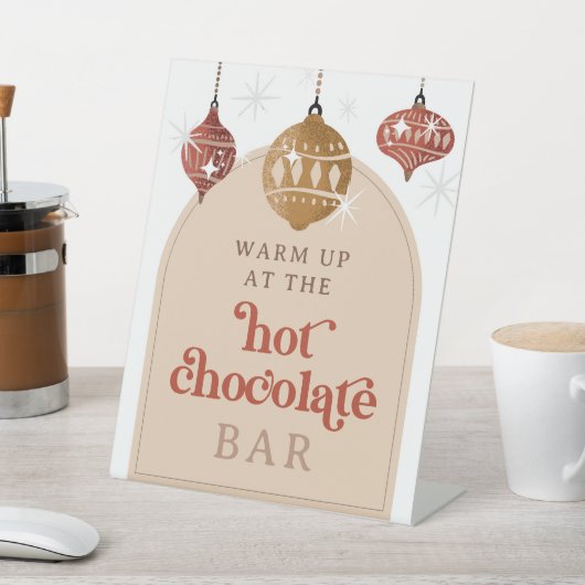 Hete Chocolade Bar Retro Bauble Kerstbruids Reclamebord Met Voetstuk (Insitu)