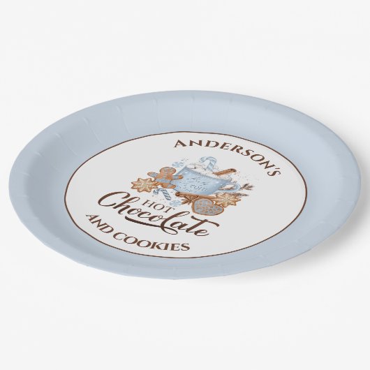 Hete Chocolade Blauw Kerst Naam Papier Borden Papieren Bordje (Gekanteld)