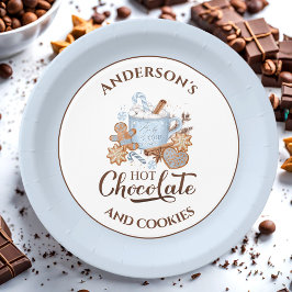Hete Chocolade Blauw Kerst Naam Papier Borden Papieren Bordje