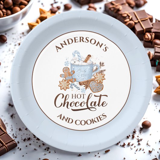 Hete Chocolade Blauw Kerst Naam Papier Borden Papieren Bordje