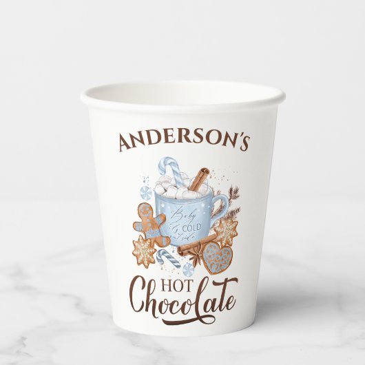 Hete Chocolade Blauwe Kerstmis Naam Papier Cups Papieren Bekers (Achterkant)