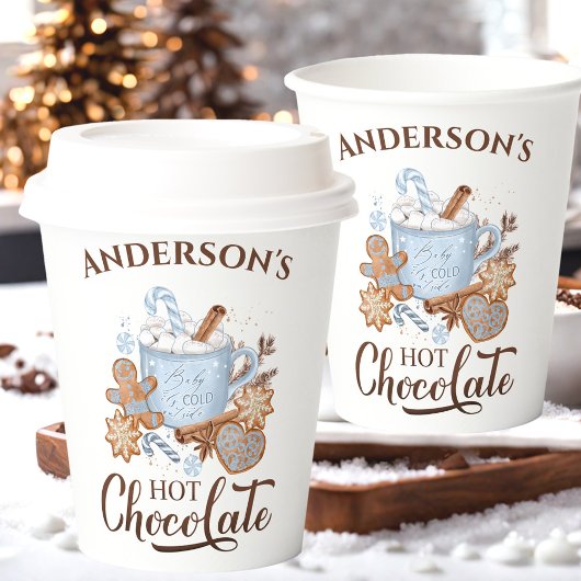 Hete Chocolade Blauwe Kerstmis Naam Papier Cups Papieren Bekers
