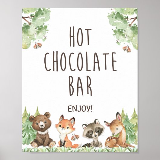 Hete chocolade borden Woodland Dieren Birthday Poster (Voorkant)